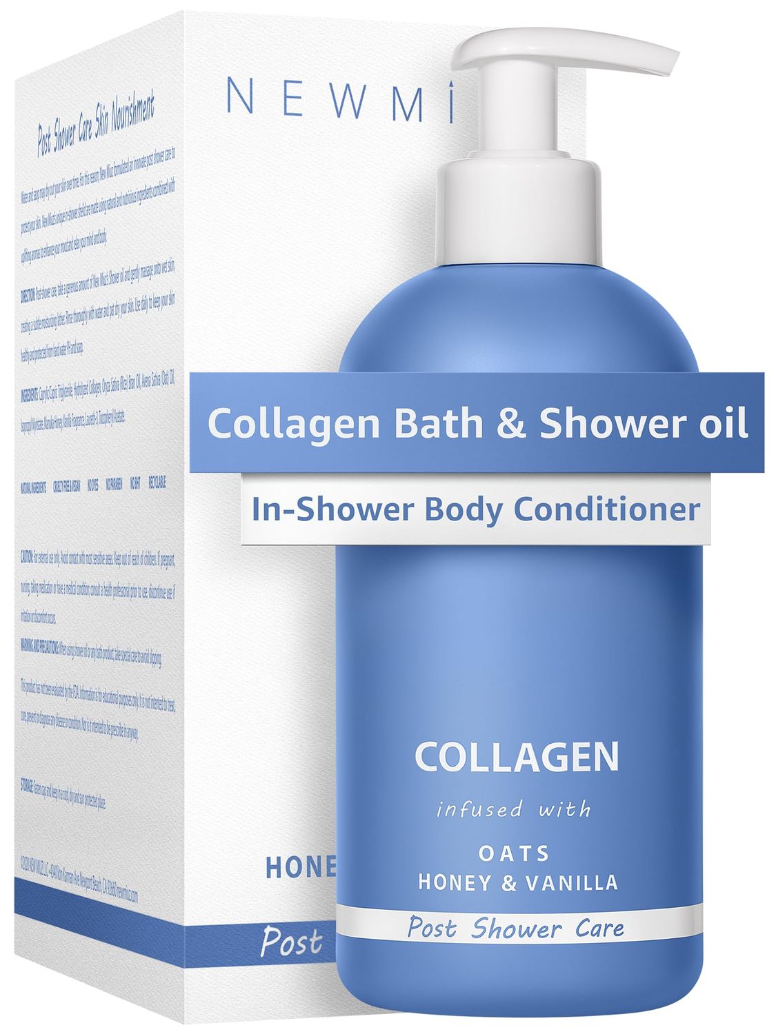 Collagen In-Shower Body Conditioner Soft Skin Natural Post Shower Care Wet Skin Moisturizer for Body Legs 2 in 1 Nourishing Bath Oil &amp; Shower Oil Oatmeal Honey Vanilla Selfcare Spa Gift Made in USA