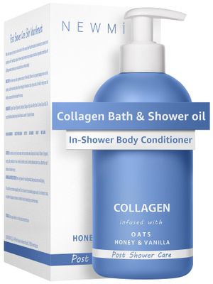 Collagen In-Shower Body Conditioner Soft Skin Natural Post Shower Care Wet Skin Moisturizer for Body Legs 2 in 1 Nourishing Bath Oil &amp; Shower Oil Oatmeal Honey Vanilla Selfcare Spa Gift Made in USA