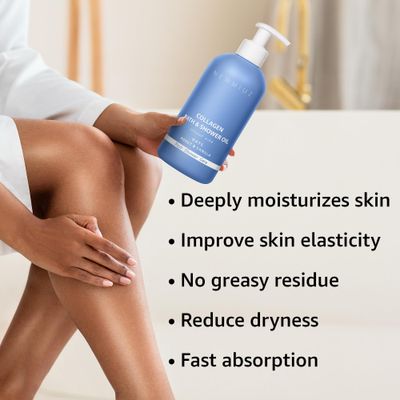 Collagen In-Shower Body Conditioner Soft Skin Natural Post Shower Care Wet Skin Moisturizer for Body Legs 2 in 1 Nourishing Bath Oil &amp; Shower Oil Oatmeal Honey Vanilla Selfcare Spa Gift Made in USA