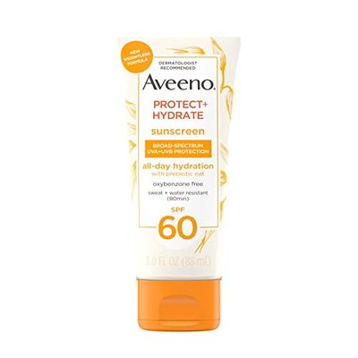 Aveeno Protect + Hydrate Moisturizing Body Sunscreen Lotion with Broad Spectrum SPF 60 &amp; Prebiotic Oat, Weightless &amp; Refreshing Feel, Paraben-Free, Oil-Free, Oxybenzone-Free, 3.0 fl. Oz