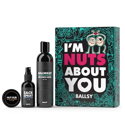 Ballsy Nuts About You Sack Pack, Men&#39;s Fresh Kit, Gift for Valentine&#39;s Day, Includes Ballwash, Sack Spray and NutRub, Sun &amp; Surf