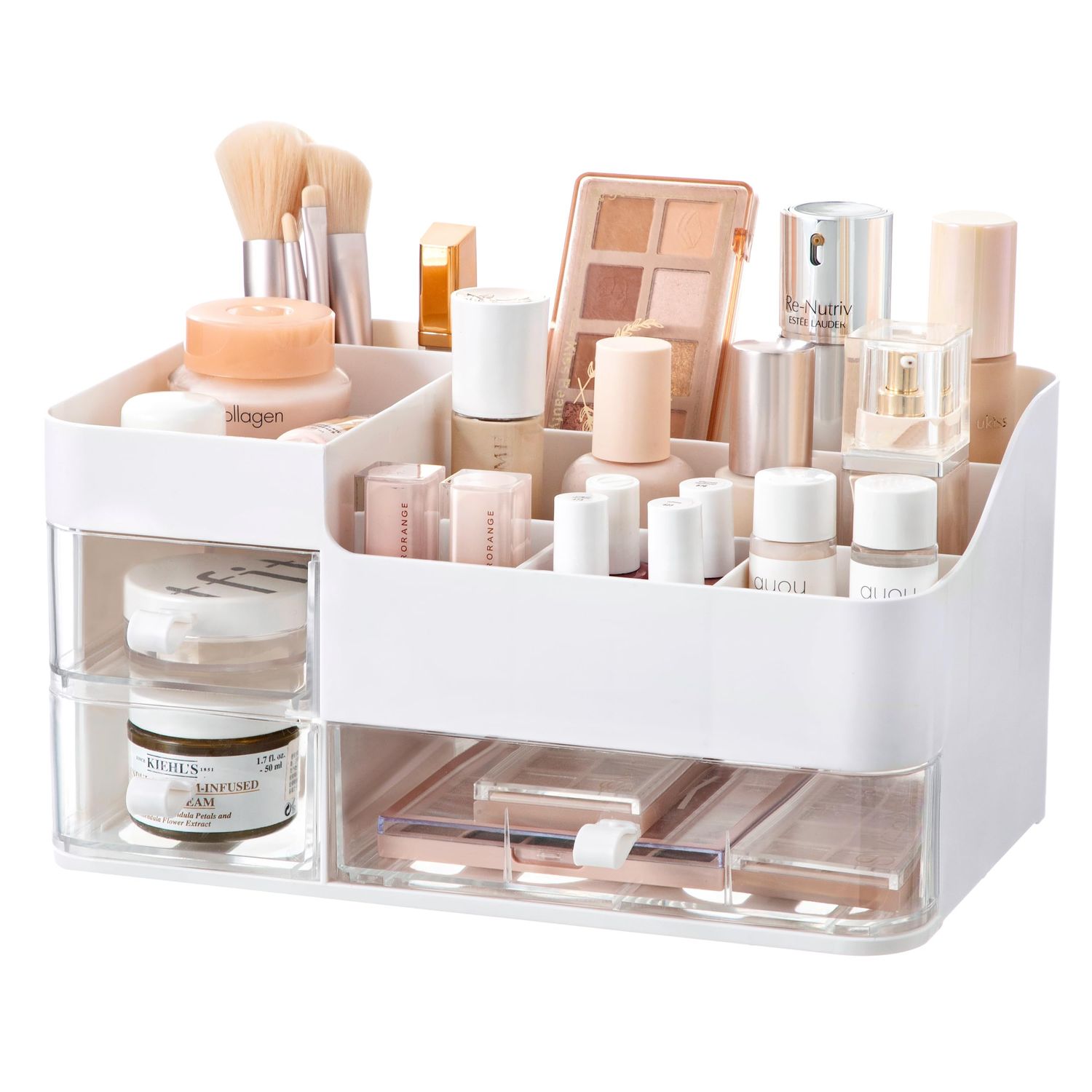 HBlife Makeup Organizer for Vanity Bathroom Organizer Large Skincare Organizers with 3 Drawers Makeup Organizers and Storage Cosmetic Storage, White