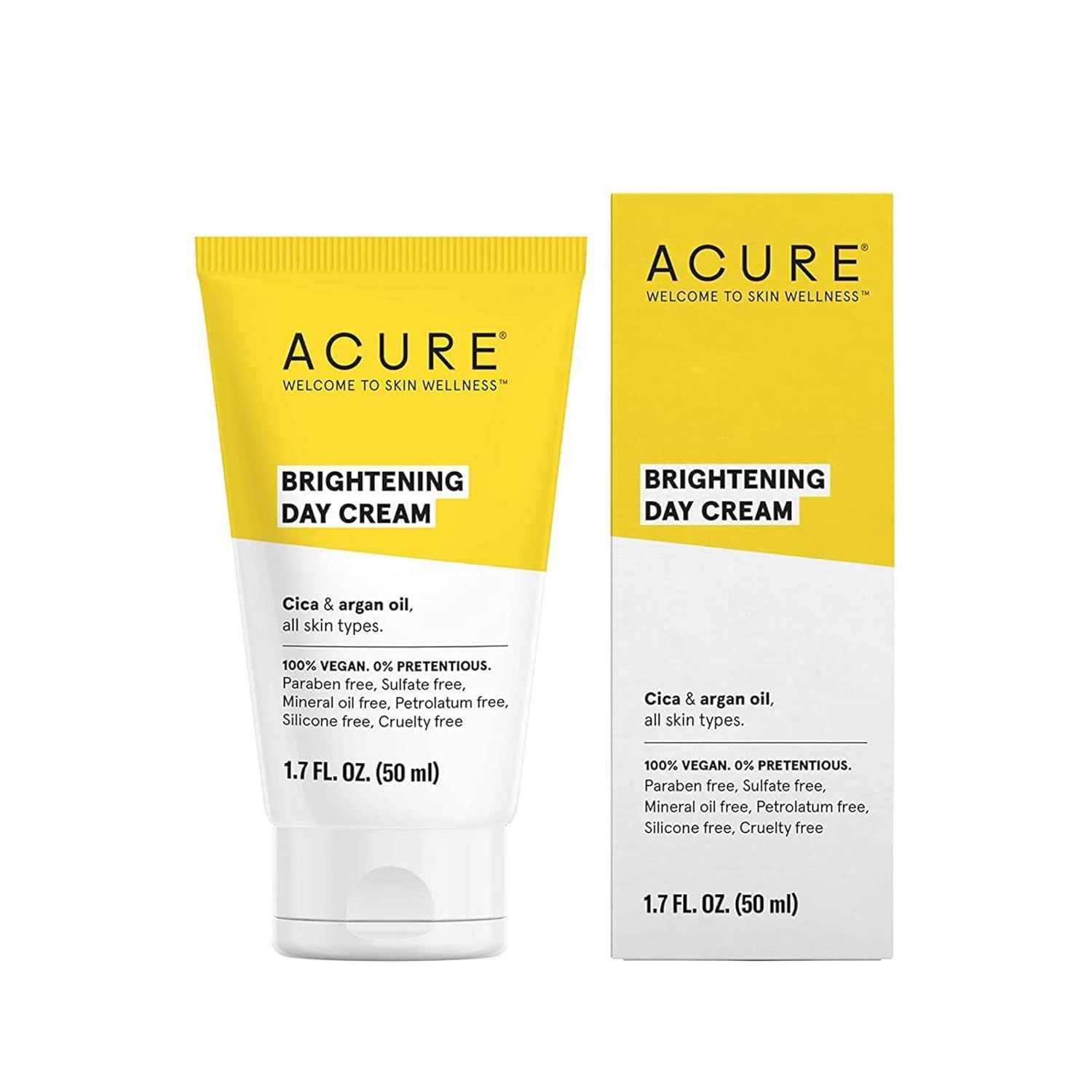 Acure Brightening Day Cream - Radiant Skin Day Cream with Cica &amp; Argan Oil - Moisturizes, Evens Tone - 100% Vegan Formula - All Skin Types - Soothing &amp; Nourishing Ingredients - 1.7 Fl Oz