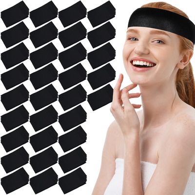 DIVINA VITAE 128Pcs Disposable Spa Facial Headbands, Stretch Facial Headwraps with Convenient Closure Soft Non Woven Disposable Headbands Hair Band Bulk for Women Girls Skin Care Spa(Black)