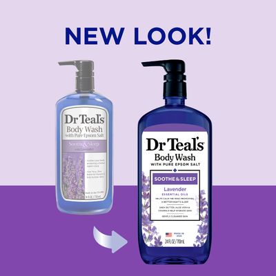 Dr Teal's Body Wash with Pure Epsom Salt, Soothe &amp; Sleep with Lavender, 24 fl oz (Pack of 4) (Packaging May Vary)