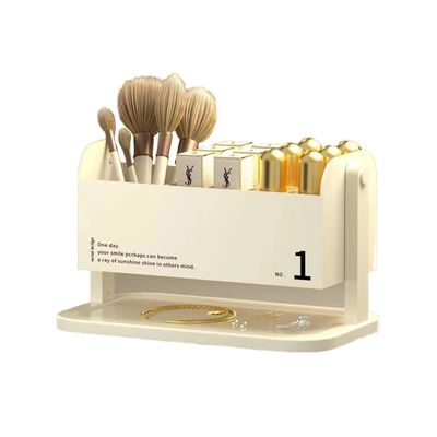 180 Rotating Makeup Organizer, Lipstick Holder, Desktop storage rack, Large Capacity Cosmetics Storage Fits Cosmetics, Skin Care, Cosmetics Brush, Lipstick, Eye-Shadow, Pen Container (White)