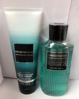 Bath and Body Works Men&#39;s Collection Freshwater 2 in 1 Hair and Body Wash 10 Oz and Body Cream 8 Oz.