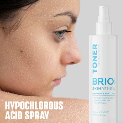 BRIOTECH Skin Renew Toner, Hypochlorous Acid Spray Topical Skin Spray for Face and Skin, Minimize Appearance of Blemishes, Soothing Mist for Redness &amp; Bumps, Skin Care Stocking Stuffer, 4 fl oz