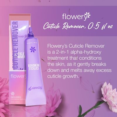 Flowery Cuticle Remover, 2-in-1 Treatment, Softens and Removes Dead Skin Cells, 0.5 Ounce, 1-pack