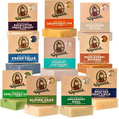 Dr. Squatch Men&#39;s Natural Soap Gift Set (10 Pack) - Coconut Castaway, Wood Barrel Bourbon, Fresh Falls, Birchwood Breeze, Cool Fresh Aloe, and more