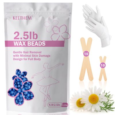 Hard Wax Beads Hair Removal - 2.5 lbs Wax Beads for Sensitive Skin - Recommended for Full Body Bikini Brazilian Waxing (Chamomile)