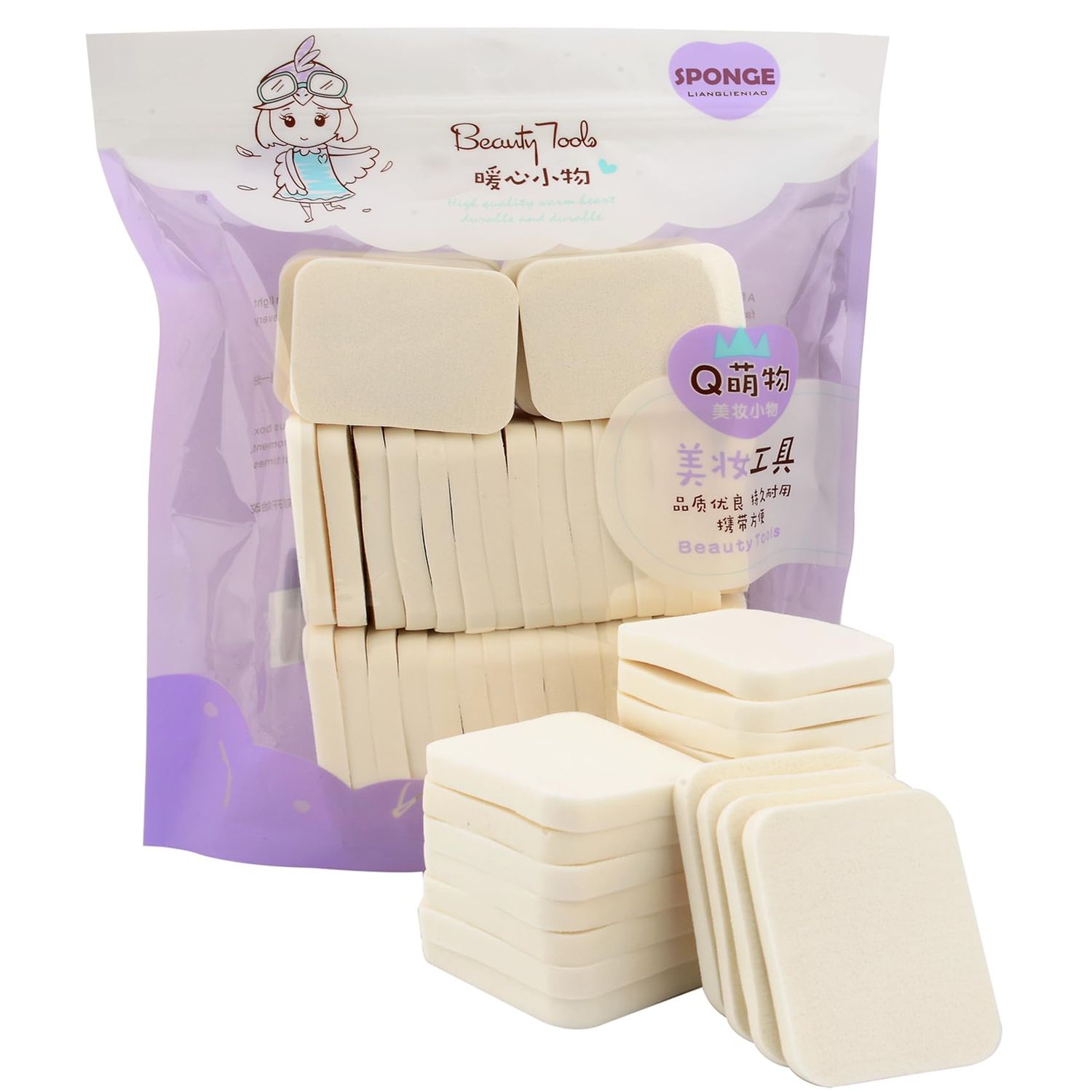 40 PCS Makeup Blenders Sponges Set, Use for Dry and Wet, Perfect for Full Face Curve Blending, Cream, Liquid, Powder Foundation Cosmetics, Latex Free &amp; Soft &amp; Flexible, Square