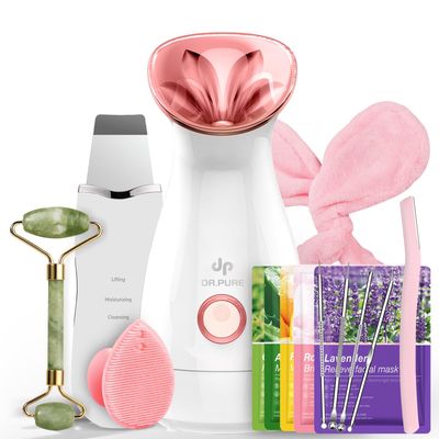Facial Steamer Self-Care Gift Kit: Nano Ionic Face Steamer Deep Cleaning Unclogs Pores - Home Sauna Spa Humidifier Hot Mist for Women Men Sinus Moisturizing (Rose Gold)