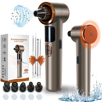 2 in 1 Blackhead Remover Pore Vacuum, Blackhead Vacuum Extractor with Heating Mode, Facial Pore Cleaner Electric, Whitehead Remover Tool-9 Suction Power, 5 Probes Blackhead Vacuum Kit for Women &amp; Men
