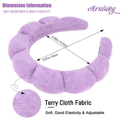 Araluky Women Spa Headband, Purp1e - Soft &amp; Comfy Spongy Hairband for Washing Face, Makeup, Skincare, Yoga, Sports, Unique Fluffy Design for Her