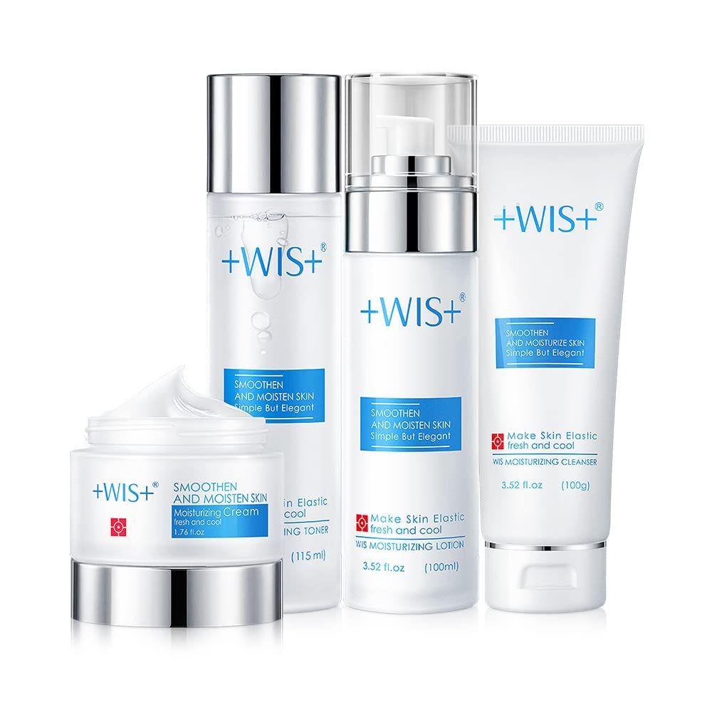 +WIS+ Moisturizing 4-Piece Skin Care Set - with Facial Cleanser, Toner, Lotion, Cream for for Cleansing, Hydration, Repair and Anti Aging