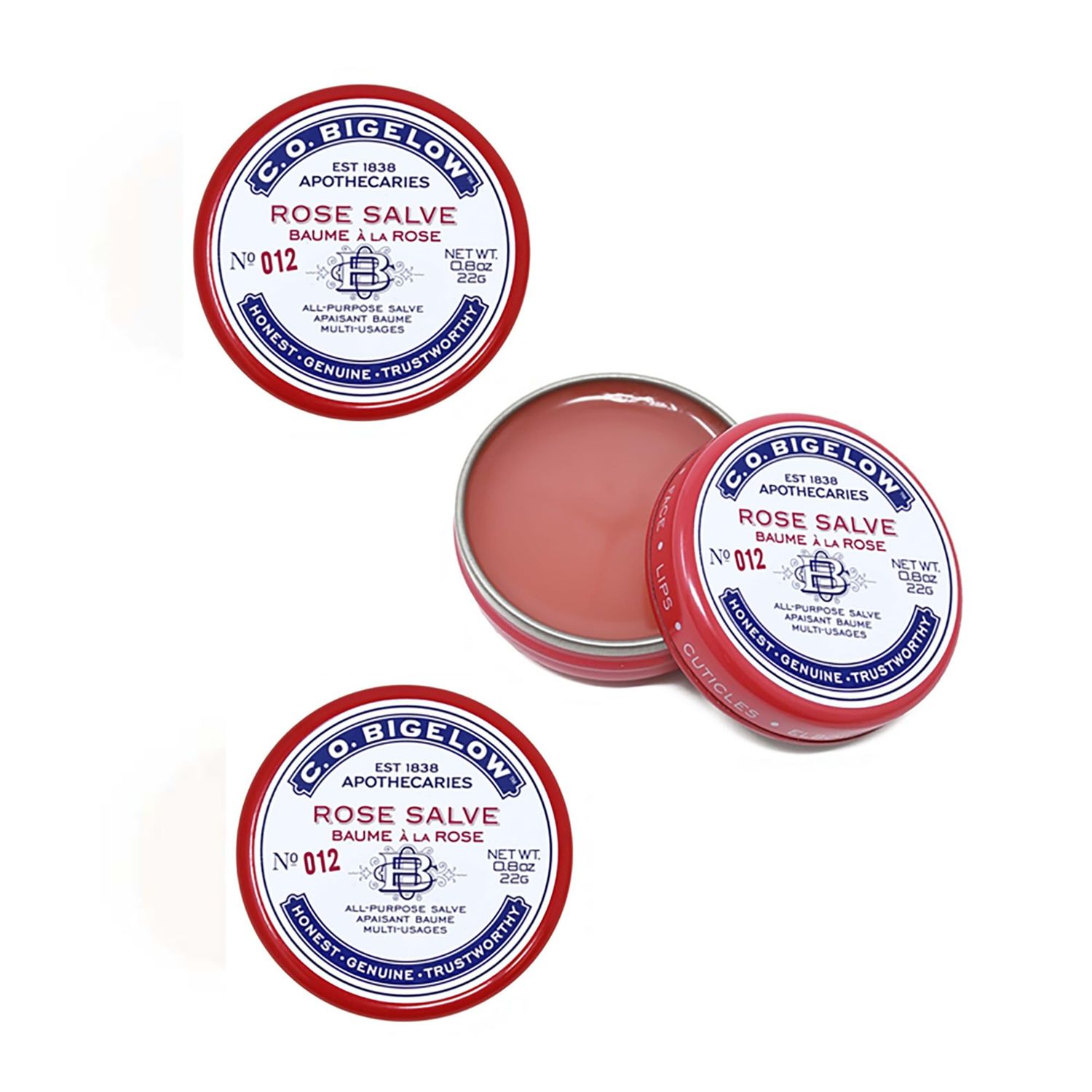 C.O. Bigelow All Purpose Salve Lip Balm Tins, Rose Salve Pack of 3 for Chapped Lips &amp; Dry Skin - Moisturizing Lip, Cuticle 0.8 oz each