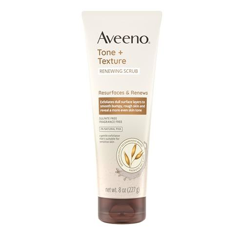 Aveeno Fragrance-Free Body Scrub for Smoother, More Even Skin Tone - Prebiotic Oat Formula for Sensitive Skin, Exfoliating and Renewing, 8 oz