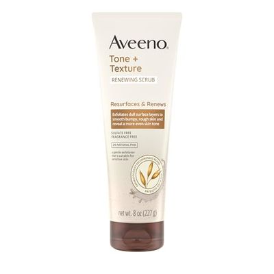 Aveeno Fragrance-Free Body Scrub for Smoother, More Even Skin Tone - Prebiotic Oat Formula for Sensitive Skin, Exfoliating and Renewing, 8 oz
