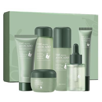 6 Piece Avocado Skincare Set, 6-In-1 Skincare Gift Set With Facial Cleanser, Face Serum, Face Cream, Face Lotion, Eye Cream, Face Toner For Hydrating Skin, Anti-Aging Skin Care Kit for Women Teen Girl
