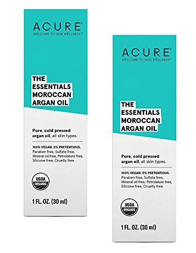 Acure Organics - The Essentials Moroccan Argan Oil, Organic Facial Oil for Dry, Sensitive Skin - 1 oz (2 Pack)