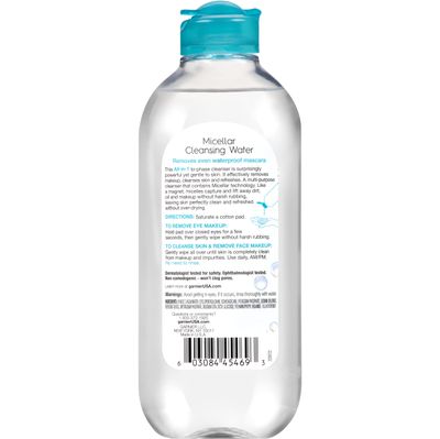 Garnier Micellar Water For Waterproof Makeup, Hydrating Facial Cleanser &amp; Makeup Remover, Suitable for Sensitive Skin, Vegan, Cruelty Free, 13.5 Fl Oz (400mL), 1 Count