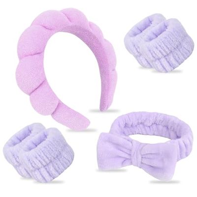 ACO-UINT Hairband Set, 6Pcs Spa Headbands &amp; Wristbands, Soft Terry Cloth &amp; Microfiber, for Women Skincare, Makeup, Bathing, Yoga, Gift