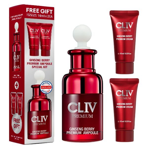CLIV Ginseng Berry Premium Ampoule, Nourishing Facial Ampoule for Dry and Tired Skin, Healthy and Dewy Skin, Authentic Korean Skincare (Special Kit)
