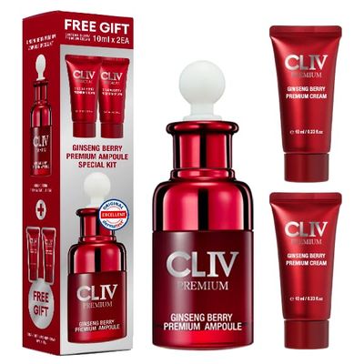 CLIV Ginseng Berry Premium Ampoule, Nourishing Facial Ampoule for Dry and Tired Skin, Healthy and Dewy Skin, Authentic Korean Skincare (Special Kit)