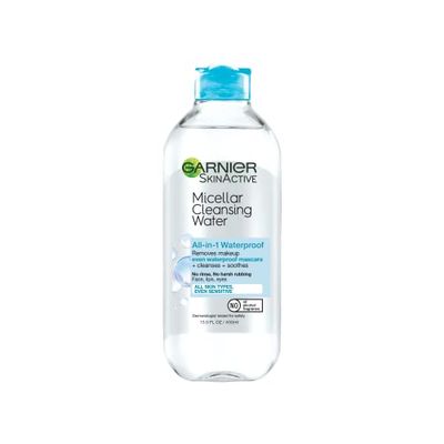 Garnier Micellar Water For Waterproof Makeup, Hydrating Facial Cleanser &amp; Makeup Remover, Suitable for Sensitive Skin, Vegan, Cruelty Free, 13.5 Fl Oz (400mL), 1 Count
