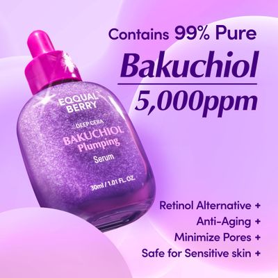 EQQUALBERRY Bakuchiol Plumping Serum - Pore and Wrinkle Minimizer with Bakuchiol | Retinol Alternative for Sensitive Skin | Enhances Firmness and Elasticity with Ceramide and Peptides, 1.01oz / 30ml