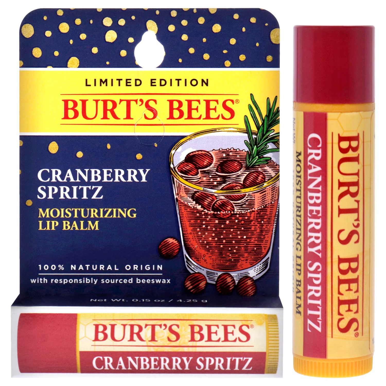 Cramberry Spritz Moisturizing Lip Balm by Burts Bees for Unisex - 0.15 oz Lip Balm