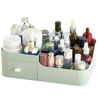 Abiudeng Makeup Desk Organizer with Drawers,Small Bathroom Organizer Countertop for Cosmetics,Skincare,Vanity Holder for Lipstick, Brushes, Lotions, Eyeshadow, Nail Polish and Jewelry(green)
