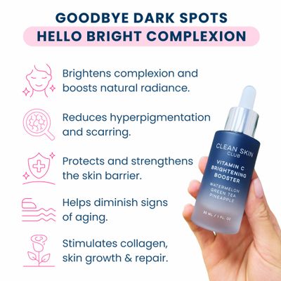 Clean Skin Club Vitamin C Serum &amp; Brightening Booster, Vitamins A, E, D &amp; K, Anti Aging Collagen Clear Facial Care, Glow, Acne, Scars, Sun Damage, Wrinkles, Age, Dark Spot Corrector Recipe