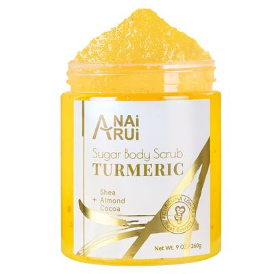 ANAI RUI Turmeric Body Scrub Exfoliator, Sugar Scrub for Exfoliating, Smoothing, Hydrating Skin, Face &amp; Body Scrub with Turmeric, Face Body Hand and Foot Scrub, Moisturizing Body SkinCare, 9 OZ