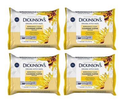 Dickinson&#39;s Original Witch Hazel Refreshingly Clean Cleansing Cloths with Aloe, 4 Pack, 25 Cloths per Pack