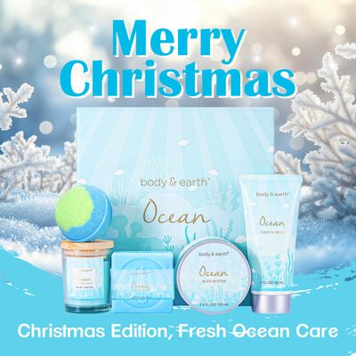 Gifts for Women, Bath and Body Gift Sets for Women with 5 Pcs Ocean Scented Spa Gifts for Women, Bath Gifts for Women with Scented Candle Body Butter Hand Cream Bath Bomb Womens Gifts for Christmas