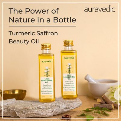 Auravedic Skin Oil for Radiant Skin | Face Massage Oil with Saffron, Ashwagandha &amp; Turmeric | Suits Oily, Dry &amp; All Skin Types | Organic &amp; Natural | 100ml/3.38 Fl Oz (Pack of 2)