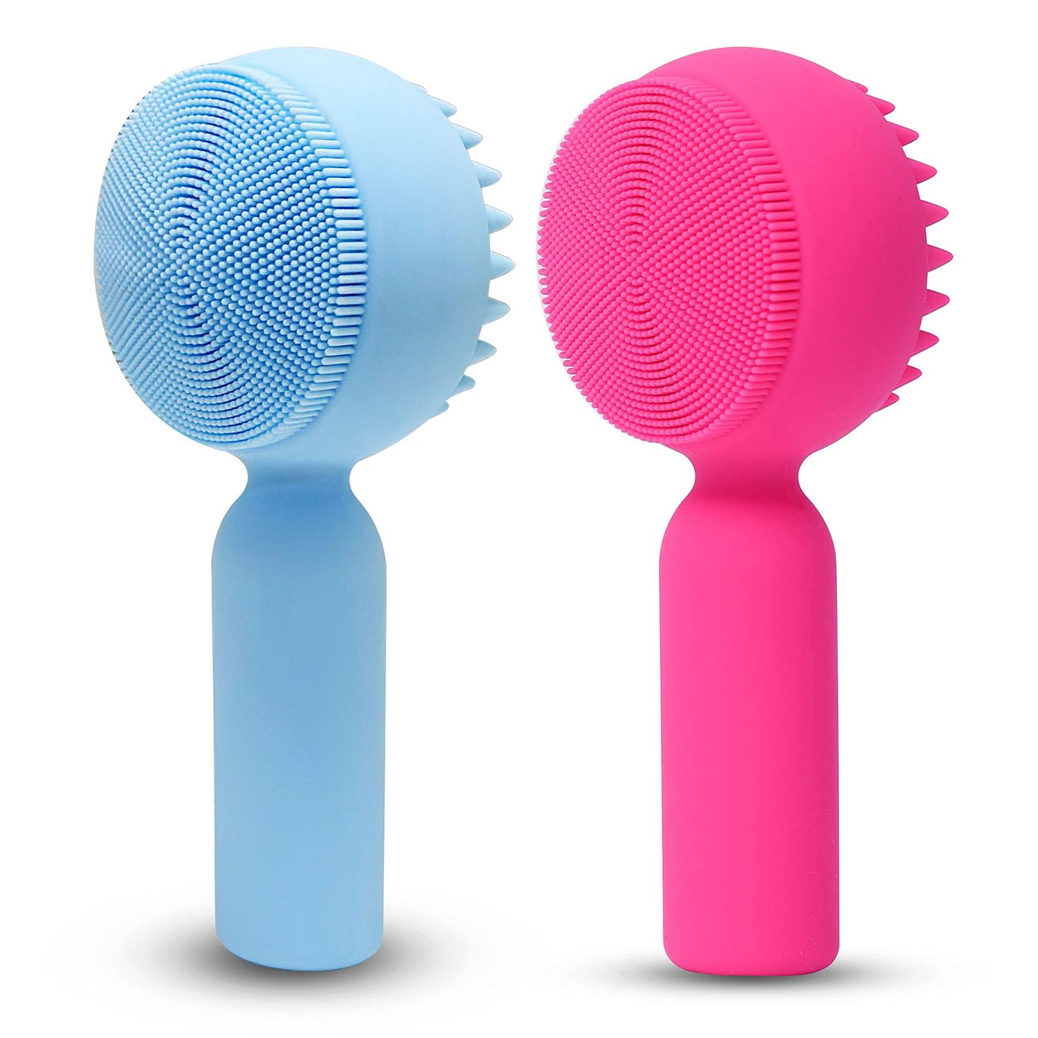 2 PC Silicone Facial Cleansing Brush 2 in 1 Facial Scrubber Manual Exfoliating Facial Brush Face Cleanser Face Exfoliator Ultrafine Bristles for Sensitive Skin Easy to Clean Lather Well(Blue&amp;Rosered)