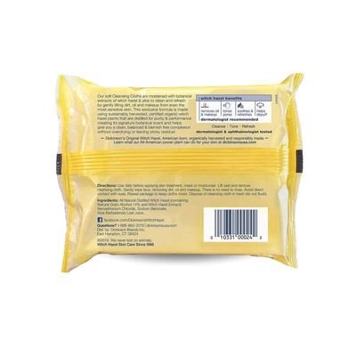 Dickinson's Original Witch Hazel Refreshingly Clean Cleansing Cloths with Aloe, 4 Pack, 25 Cloths per Pack