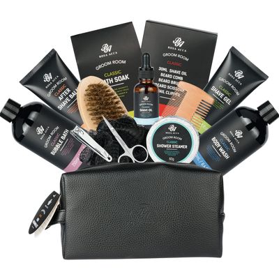 Bath Gift Set 14Pcs Beard Grooming, Bath &amp; Body Spa Kit w/Beard Oil, Beard Balm, Beard Brush, Beard Comb, Beard Scissors, Storage Bag, Beard Growth Care for Men, Dad, Husband