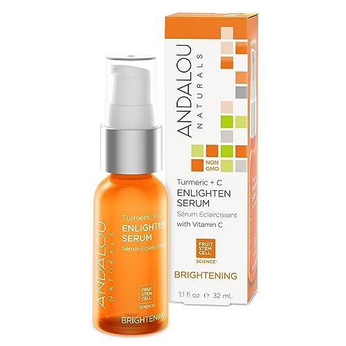 Andalou Naturals Turmeric + C Enlighten Serum, Skin Brightening with Vitamin C &amp; Turmeric, Anti-Aging Care, Diminish Sun Damage, Lighten Skin, 1.1 Fl Oz.