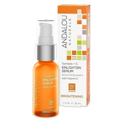 Andalou Naturals Turmeric + C Enlighten Serum, Skin Brightening with Vitamin C &amp; Turmeric, Anti-Aging Care, Diminish Sun Damage, Lighten Skin, 1.1 Fl Oz.