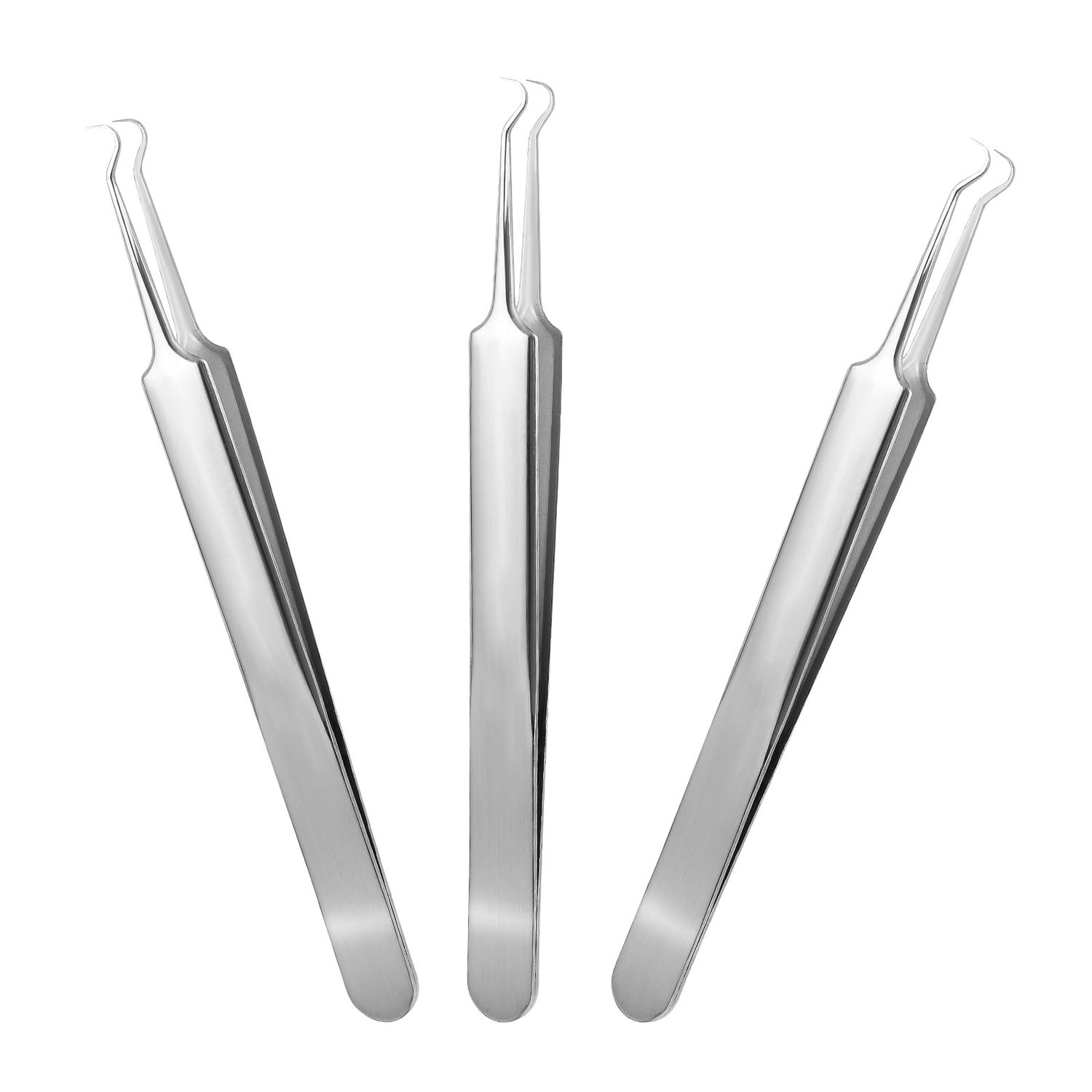 3 Pieces Pimple Extractor Blackhead Tweezers Needle Nose Tweezers Pimple Popper Curved Tweezers Stainless Steel Pimple Tweezers Extractor Tool Pore Tweezers for Skin Whitehead Bend Remover Tools