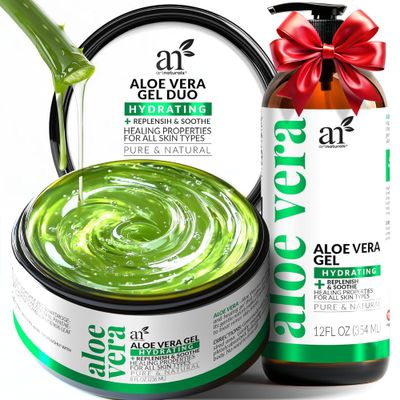 artnaturals Aloe Vera Gel Set - JUMBO 20oz (99% Pure Organic) - Sunburn Relief &amp; Hydration for Face, Body, Scalp &amp; Hair - Calming Moisturizer After Sun Exposure - Freshly Harvested within 12 Hours