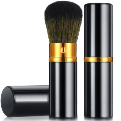 2 Pcs Retractable Kabuki Brush Blush Brushes Foundation Brush Small Travel Makeup Brushes with Cover for Liquid Makeup, Powder and Cream Cosmetics(Black)