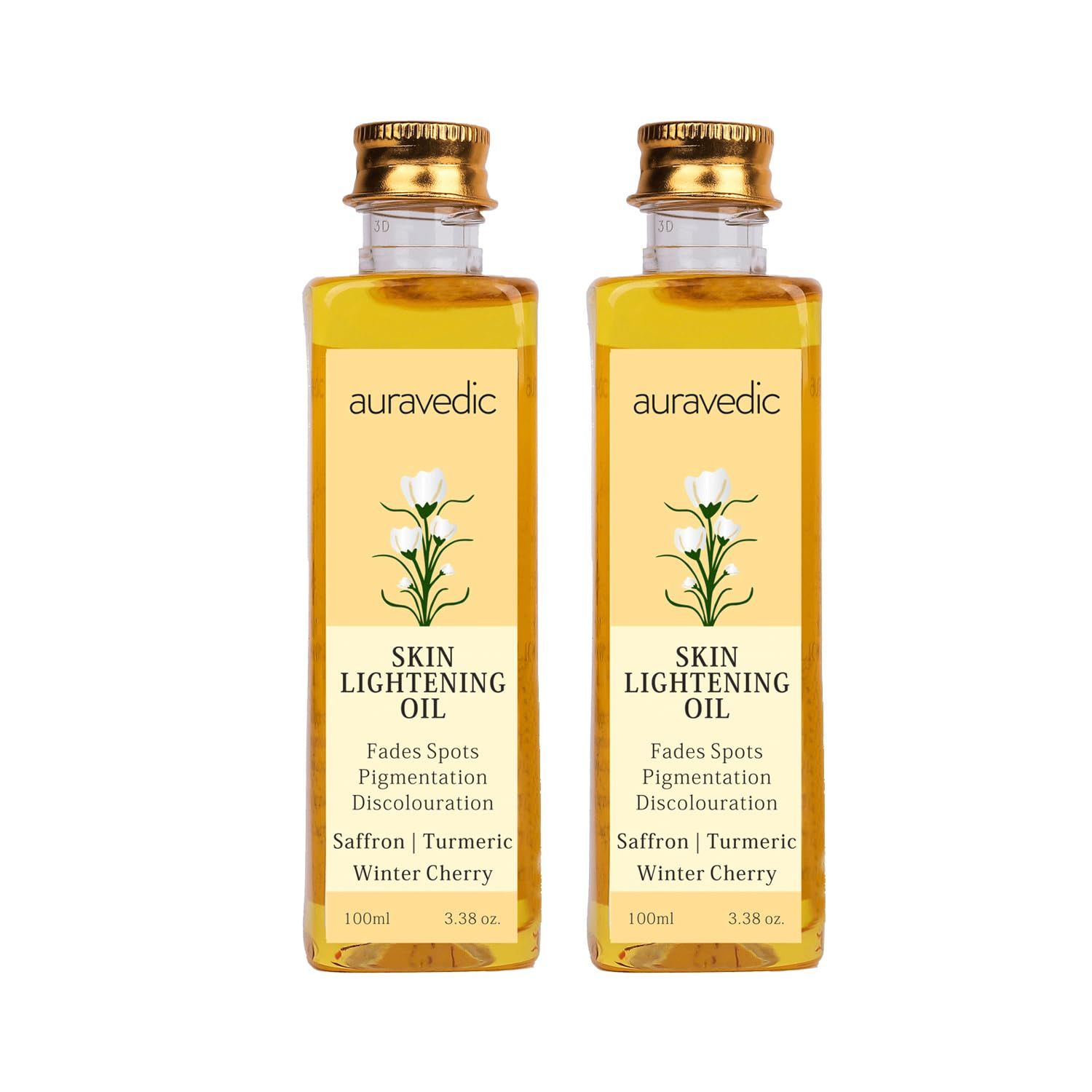 Auravedic Skin Oil for Radiant Skin | Face Massage Oil with Saffron, Ashwagandha &amp; Turmeric | Suits Oily, Dry &amp; All Skin Types | Organic &amp; Natural | 100ml/3.38 Fl Oz (Pack of 2)