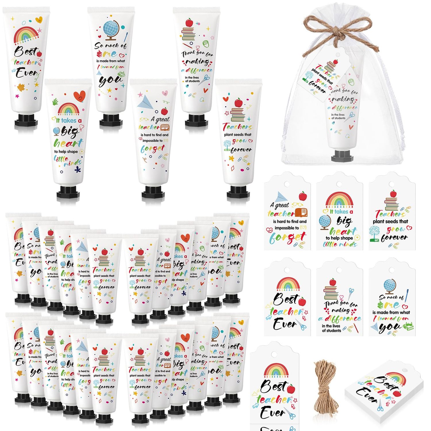 Dimsile 24 Set Valentine&#39;s Day Gifts for Teacher Appreciation Hand Cream Gifts Moisturizing Hand Lotion Thank You Teacher Gifts Travel Size Hand Cream with Cards Organza Bags for Dry Cracked Hands
