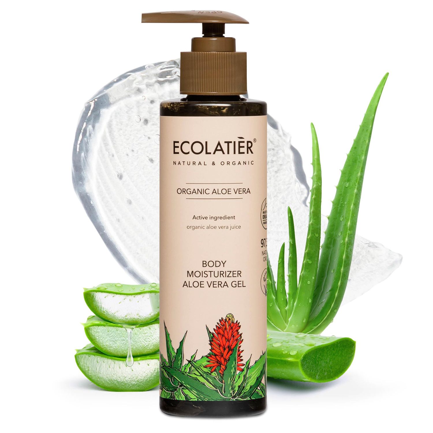 ECOLATIR Organic Aloe Vera Body Moisturizer Gel - 97.5% Natural Face &amp; Body Moisturizer, Pure Aloe Vera Gel for Skin, In-Shower Lotion for Dry Skin, Hydrating &amp; Soothing Formula, Vegan - 6.7 Fl Oz