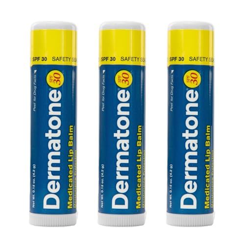 Dermatone Original Lip Balm Stocking Stuffer | Medicated &amp; Moisturizing | Cocoa Butter, Aloe, Vitamin E | Soothe &amp; Heal Chapped Lips | SPF30 | 3-Pack, 0.15oz sticks